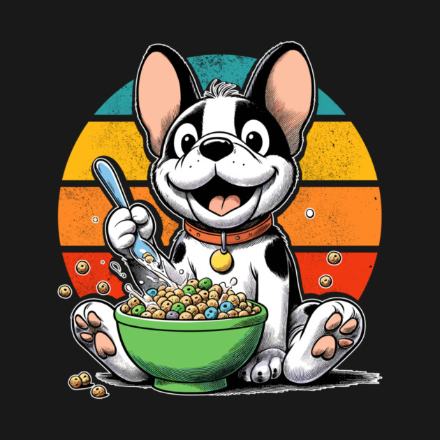 Retro Cute French Bulldog Eat A Bowl of Cereal by Football Shirts 1952