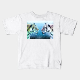 ✪ Tiger Brothers ✪ Mirror Universe Abstract Animal Art / Exotic Blue Kings Kids T-Shirt