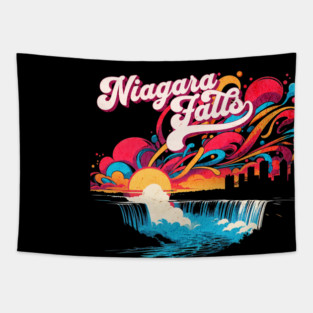 Niagara Falls Retro Vibrant Graffiti Design Tapestry