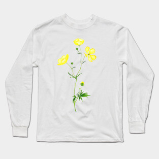 yellow buttercup flower watercolor Long Sleeve T-Shirt