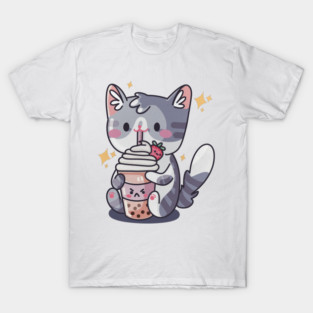 Boba Cat - Kawaii Cat sipping Bubble Tea T-Shirt
