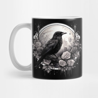 Gothic Crow, Full Moon, Roses, Raven Edgar Allan Poe Witchy Mystic Mug