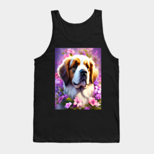 Saint Bernard Dog Surrounded by Beautiful Spring Flowers Tank Top