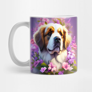 Saint Bernard Dog Surrounded by Beautiful Spring Flowers Mug