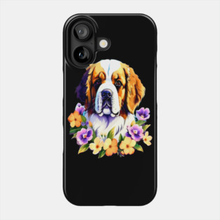 Saint Bernard Dog Surrounded by Beautiful Spring Flowers Phone Case