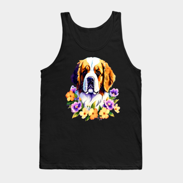 Saint Bernard Dog Surrounded by Beautiful Spring Flowers Tank Top by BirdsnStuff