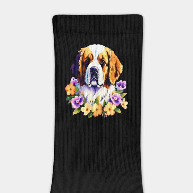 Saint Bernard Dog Surrounded by Beautiful Spring Flowers by BirdsnStuff