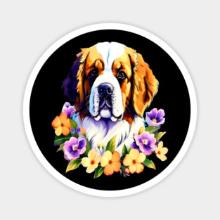 Saint Bernard Dog Surrounded by Beautiful Spring Flowers Magnet
