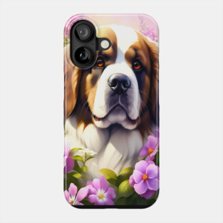 Saint Bernard Dog Surrounded by Beautiful Spring Flowers Phone Case