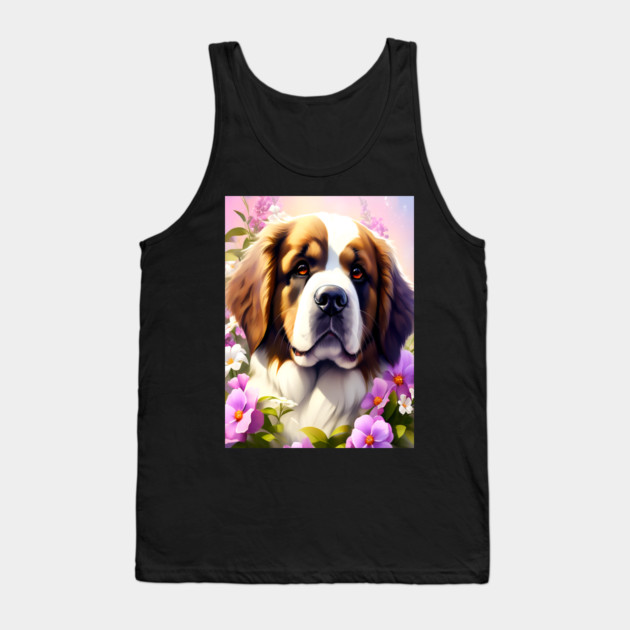 Saint Bernard Dog Surrounded by Beautiful Spring Flowers Tank Top by BirdsnStuff