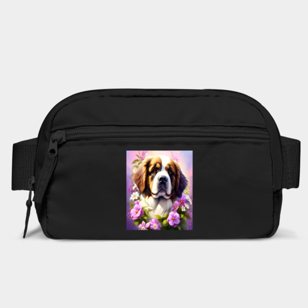Saint Bernard Dog Surrounded by Beautiful Spring Flowers by BirdsnStuff