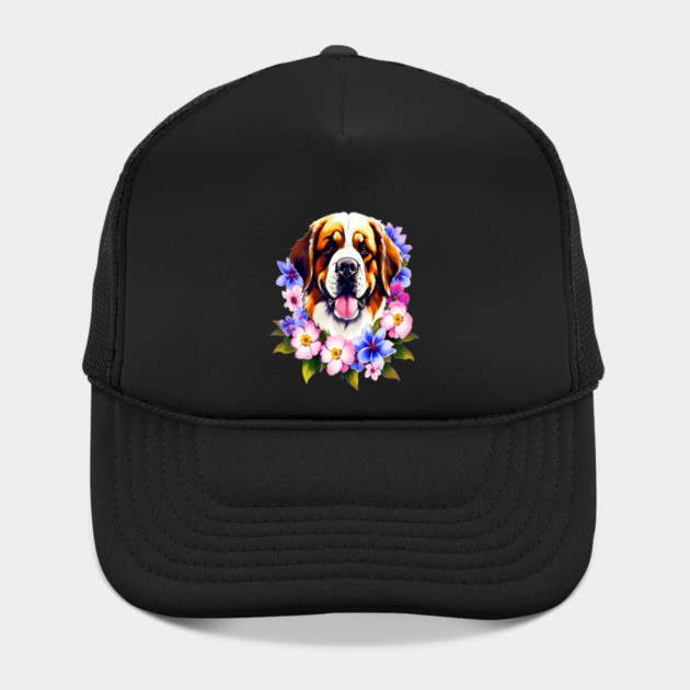 Saint Bernard Dog Surrounded by Beautiful Spring Flowers by BirdsnStuff