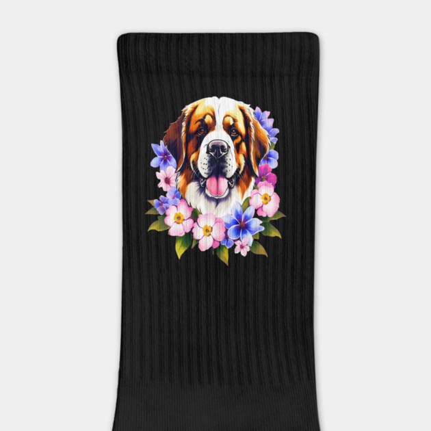 Saint Bernard Dog Surrounded by Beautiful Spring Flowers by BirdsnStuff