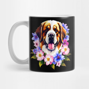 Saint Bernard Dog Surrounded by Beautiful Spring Flowers Mug