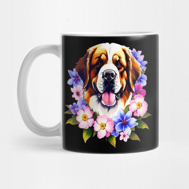 Saint Bernard Dog Surrounded by Beautiful Spring Flowers by BirdsnStuff