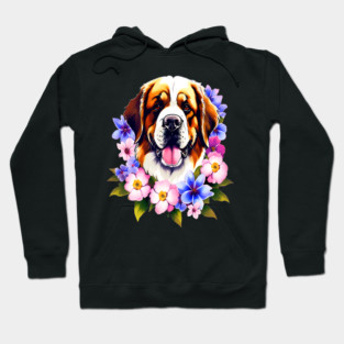 Saint Bernard Dog Surrounded by Beautiful Spring Flowers Hoodie