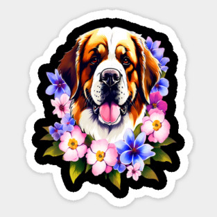 Saint Bernard Dog Surrounded by Beautiful Spring Flowers Magnet