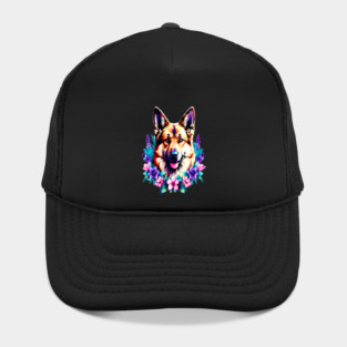 German Shepherd Dog Surrounded by Beautiful Spring Flowers Hat