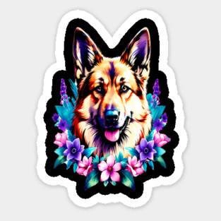 German Shepherd Dog Surrounded by Beautiful Spring Flowers Magnet