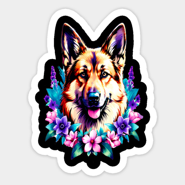 German Shepherd Dog Surrounded by Beautiful Spring Flowers Magnet by BirdsnStuff