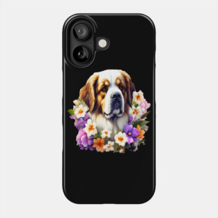 Saint Bernard Dog Surrounded by Beautiful Spring Flowers Phone Case