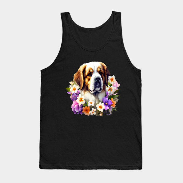 Saint Bernard Dog Surrounded by Beautiful Spring Flowers Tank Top by BirdsnStuff