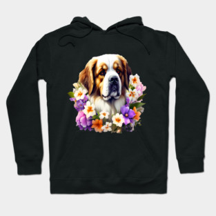 Saint Bernard Dog Surrounded by Beautiful Spring Flowers Hoodie