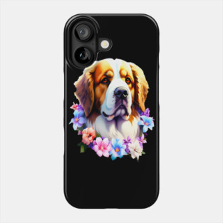 Saint Bernard Dog Surrounded by Beautiful Spring Flowers Phone Case