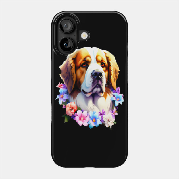 Saint Bernard Dog Surrounded by Beautiful Spring Flowers Phone Case by BirdsnStuff