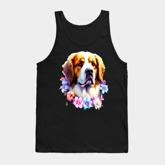 Saint Bernard Dog Surrounded by Beautiful Spring Flowers Tank Top by BirdsnStuff