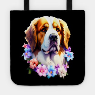 Saint Bernard Dog Surrounded by Beautiful Spring Flowers Tote