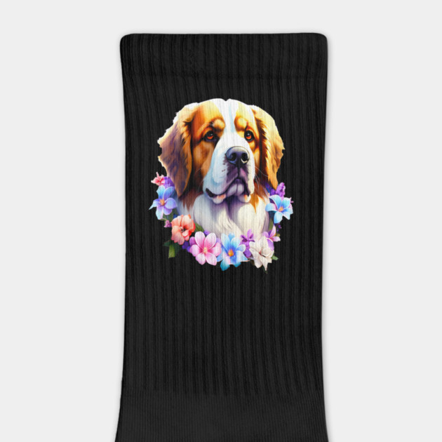 Saint Bernard Dog Surrounded by Beautiful Spring Flowers by BirdsnStuff