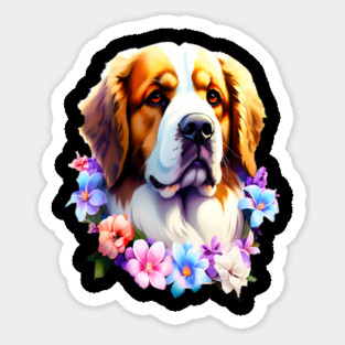 Saint Bernard Dog Surrounded by Beautiful Spring Flowers Magnet