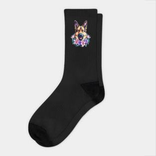 German Shepherd Dog Surrounded by Beautiful Spring Flowers Socks