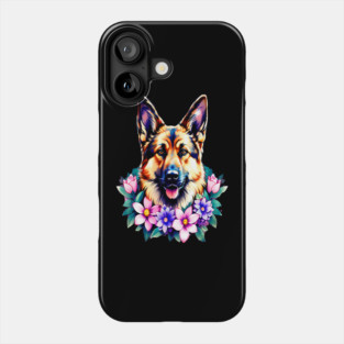 German Shepherd Dog Surrounded by Beautiful Spring Flowers Phone Case