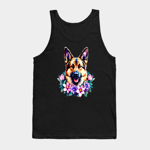 German Shepherd Dog Surrounded by Beautiful Spring Flowers Tank Top by BirdsnStuff
