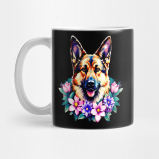 German Shepherd Dog Surrounded by Beautiful Spring Flowers Mug