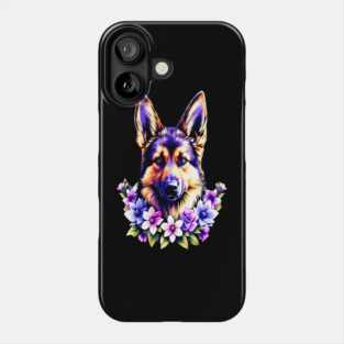 German Sheperd Dog Surrounded by Beautiful Spring Flowers Phone Case