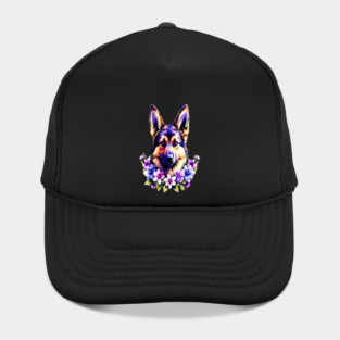 German Sheperd Dog Surrounded by Beautiful Spring Flowers Hat