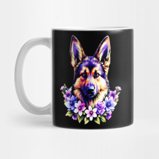 German Sheperd Dog Surrounded by Beautiful Spring Flowers Mug