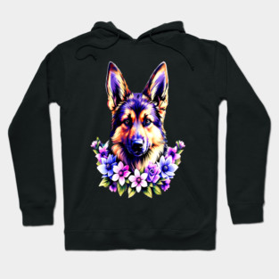 German Sheperd Dog Surrounded by Beautiful Spring Flowers Hoodie