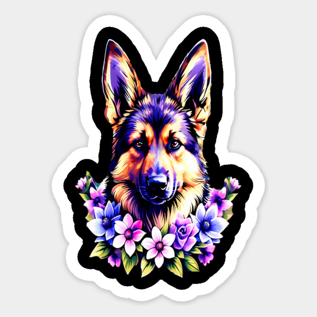 German Sheperd Dog Surrounded by Beautiful Spring Flowers Magnet by BirdsnStuff