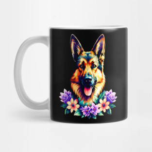 German Shepherd Dog Surrounded by Beautiful Spring Flowers Mug