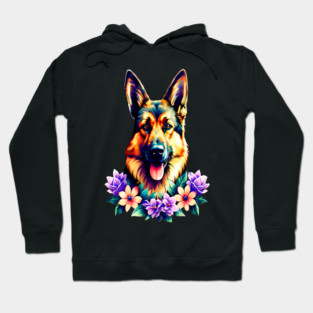German Shepherd Dog Surrounded by Beautiful Spring Flowers Hoodie