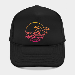 Retro Outrun Tropical Sun (Line Art) Hat