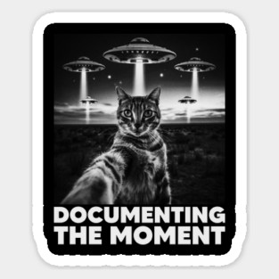 Selfie of Cat And Aliens UFO, Documenting The Moment, Funny Cat Sticker