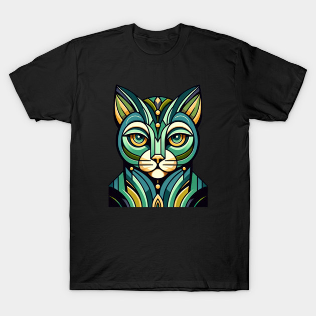Deco Feline Fusion: Bold Geometric Cat in Fresh Colors T-Shirt by KittyKanvas Creations