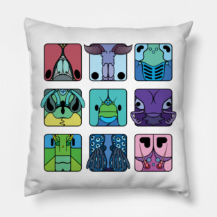 Insect orders cartoon head squares (cool colour theme) Pillow