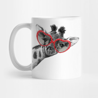 Hipster Giraffe with Heart Shape Glasses Mug