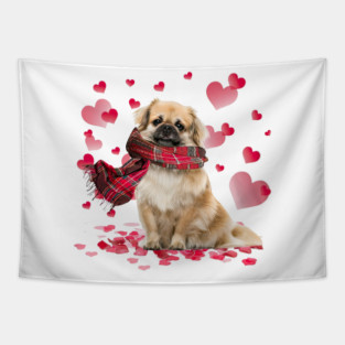 Tibetan Spaniel Hearts Love Happy Valentine's Day Tapestry